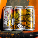 Orange patterned label on can